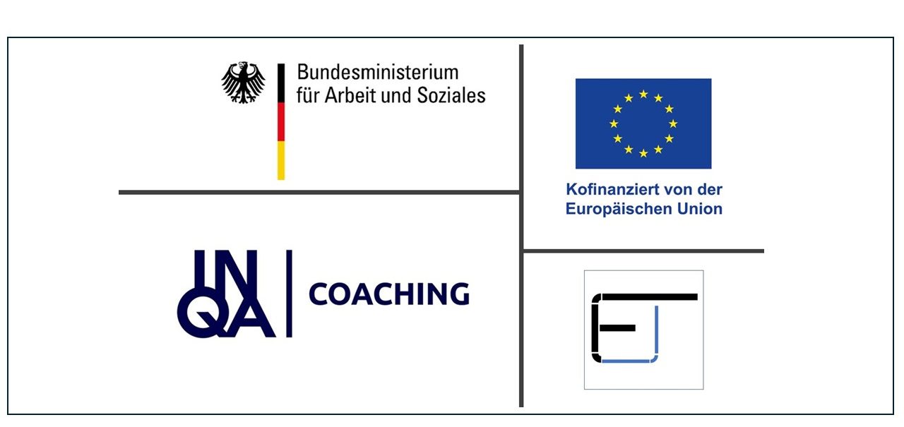 Logos der Bundesregierung, der EU, INQA Coaching und Rolf Funk fudim e.K.. Logos der Bundesregierung, der EU und INQA Coaching.